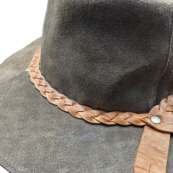Suede Leather Handmade Australian Cowboy Western Hat Braided Band w/ Chin Strap - Picture 4 of 9